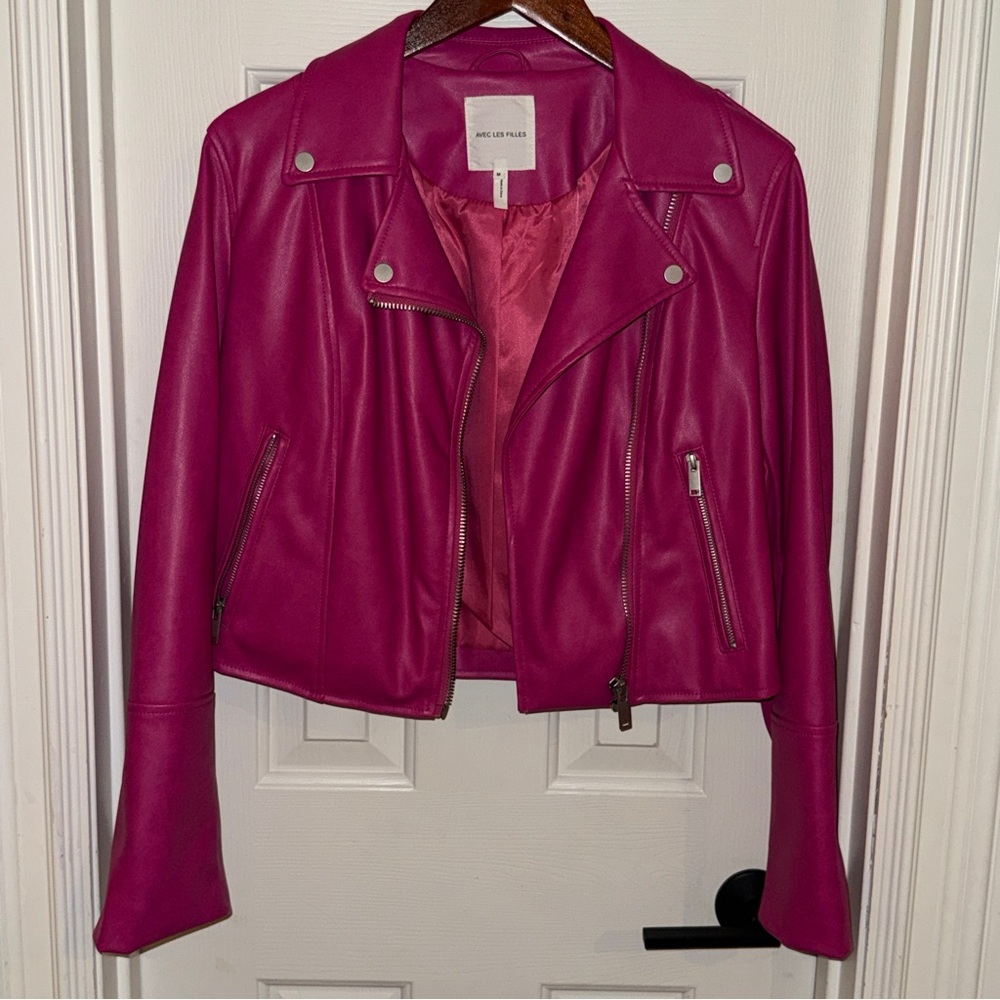 Avec Les Filles M Faux Leather Moto Jacket M NWT
